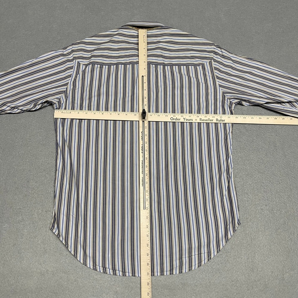Robert Graham Shirt Mens Large Gray Striped Metallic Gold Embroidery Button Down - Picture 8 of 11